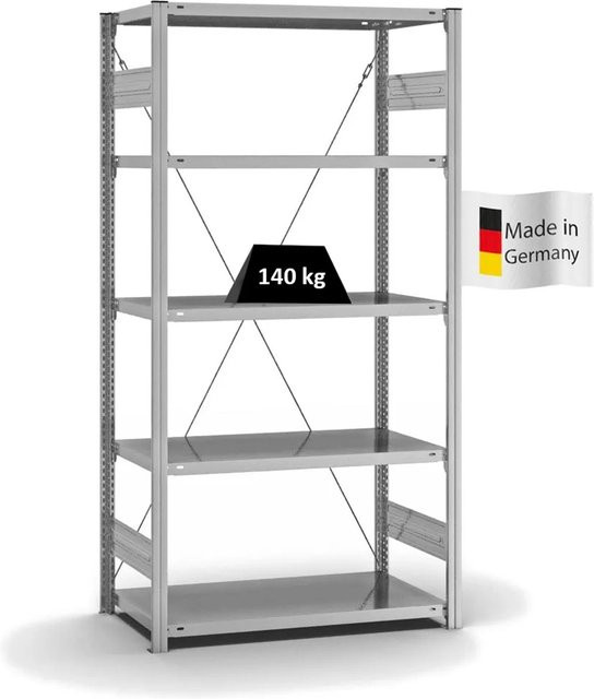 PROREGAL Fachbodenregal Stecksystem T-Profil Light-Duty, verzinkt, H x B x T: 200 x 100 x 50 cm, 5 Ebenen, Fachlast 140 kg, einseitig nutzbar - Bild 1