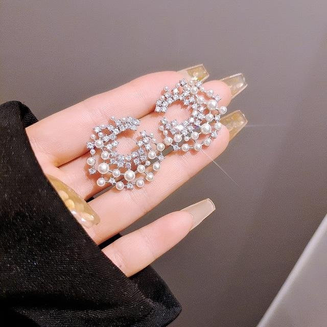 YIRAN Jewelry Kreisohrringe, 925 Silber, Perle, Diamant, Zirkonia, Damen - Bild 1