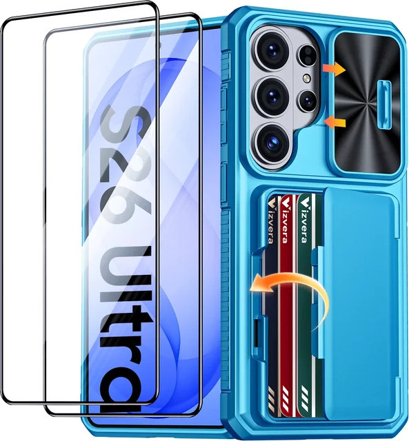 BANGZAO Silikon-Handyhülle mit Kartenhalter und RFID-Schutz für Galaxy S26 Ultra in Blau - Bild 1