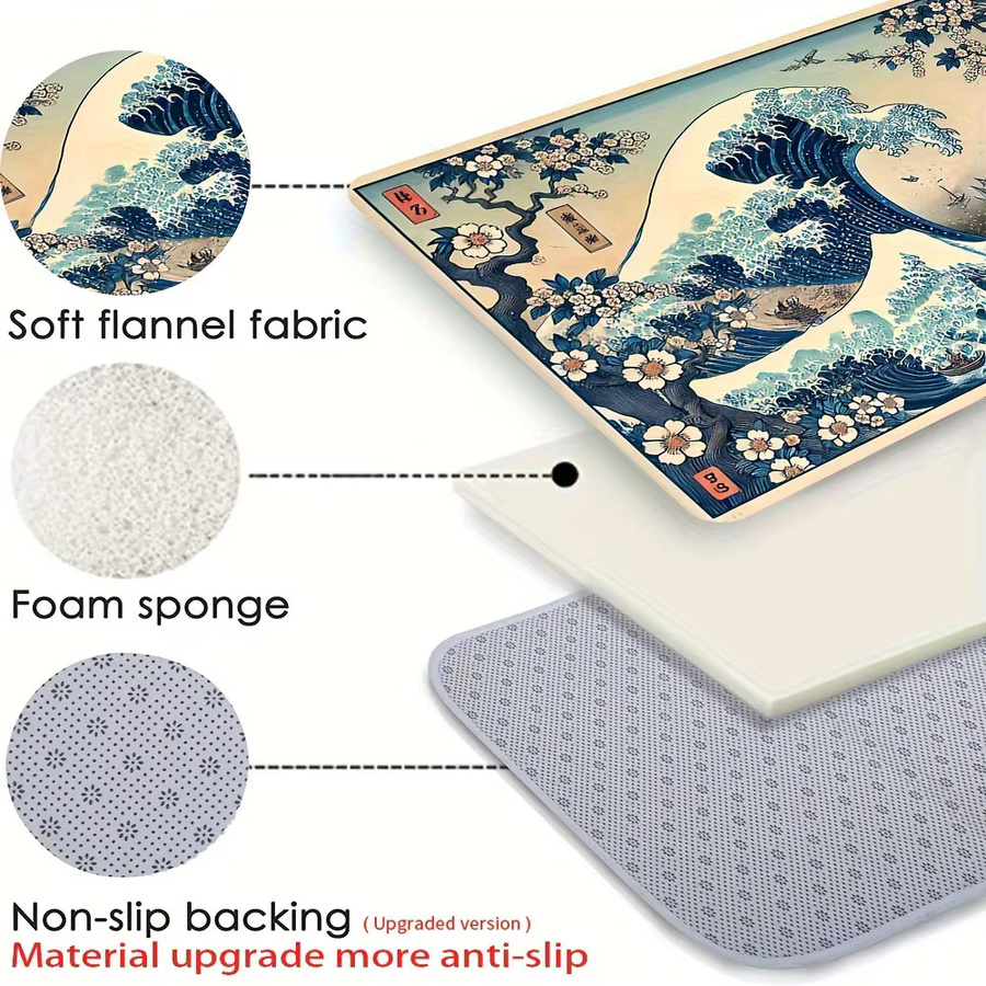 VIKAMA Retro Teppich mit japanischem Ukiyo-e Wave Design in Blau, rutschfest und schmutzabweisend, ideal für Wohnzimmer, Küche oder Flur - Bild 5