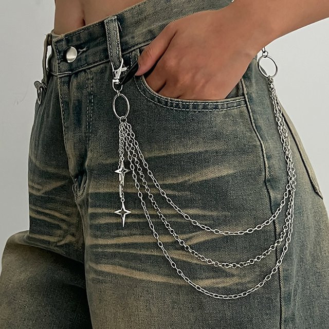 Salircon Hose Kette, Punk, Stern Anhänger, Silber, Damen - Bild 1
