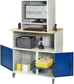 RAU Computer-Tisch 1023 mit Monitorgehäuse und Rollensatz in BucheDekor, B/T/H: 1100 x 790 x 1890 cm - Bild 1