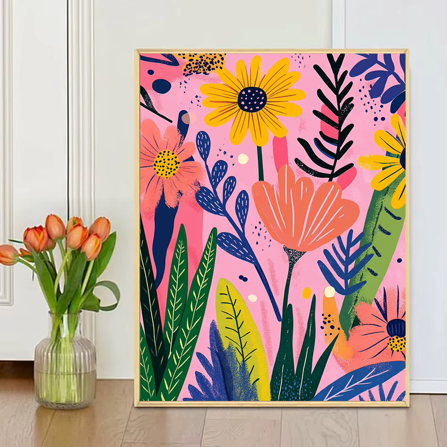 RUOPOTY Malen nach Zahlen, Rosa Blumen, Leinwand, Set / Bundle - Bild 1