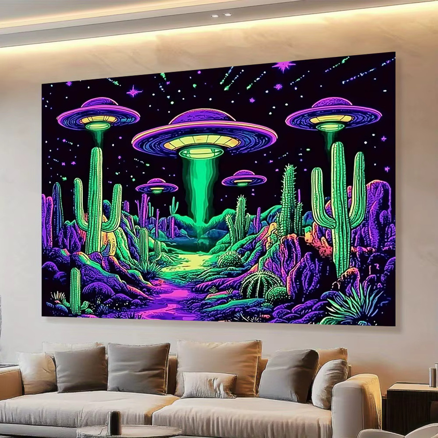 VIKAMA Cyber Desert Wandteppich mit UFO-Kaktus Motiv in Multicolour, Science-Fiction Wandbehang für dein Gaming-Zimmer, B: 60 cm, H: 40 cm - Bild 3