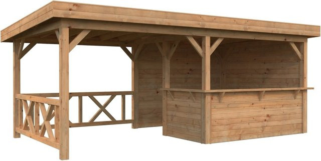 Palmako Pavillon Lenna Set 310 aus Fichtenholz in Braun mit Eck-Tresen und Pultdach, B/H/T: 588 x 245 x 300 cm - Bild 1