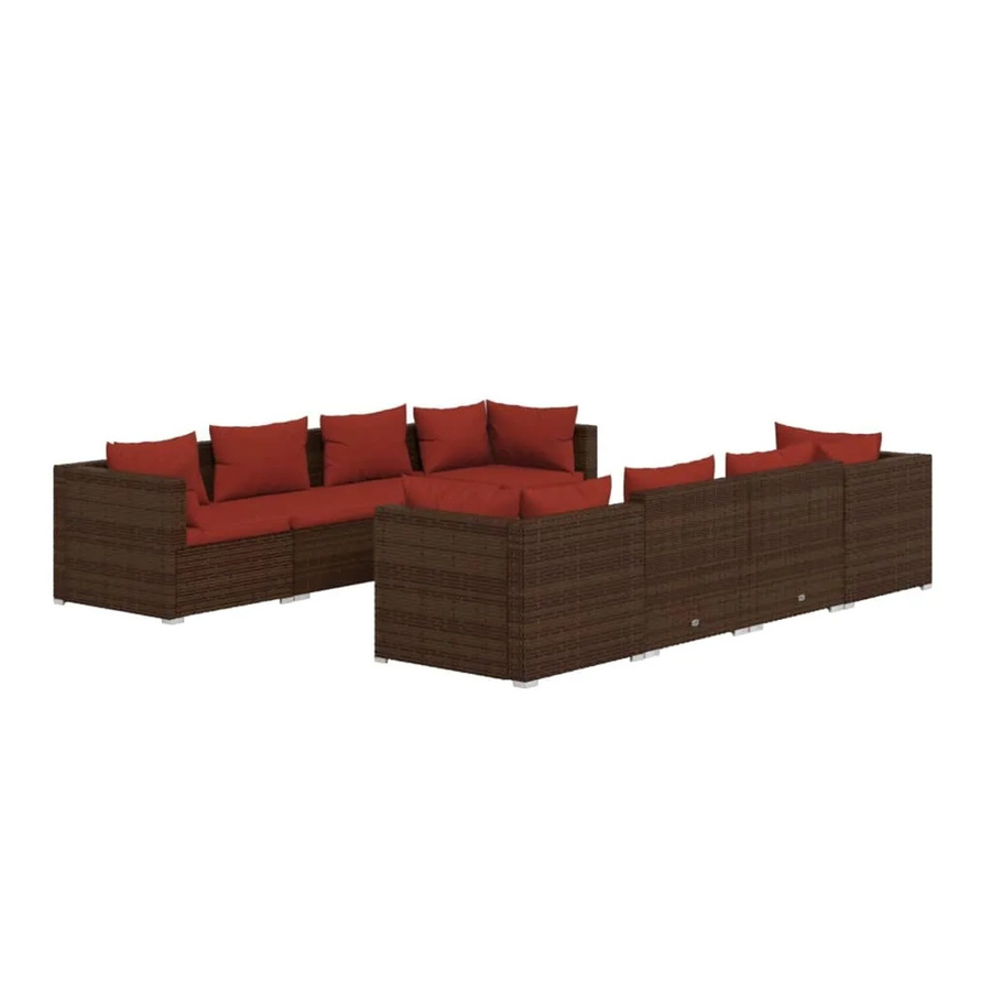 vidaXL 9-tlg. Garten-Lounge-Set aus Poly-Rattan in Braun mit Kissen und Couchtisch - Bild 2
