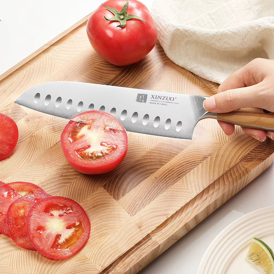 XINZUO Santoku-Schneidemesser aus deutschem 1.4116 Edelstahl mit Olivenholzgriff, 18 cm - Bild 3