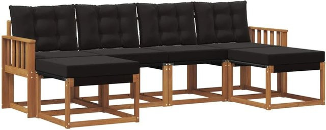 vidaXL Outdoor-Sofagarnitur 6-teilig aus Akazienholz mit Textilene und Kissen, Schwarz und Natur - Bild 1