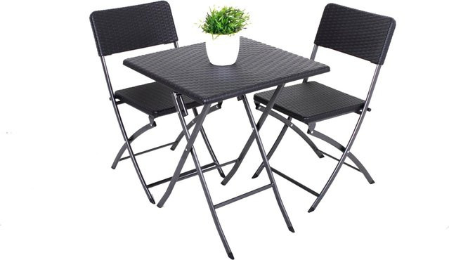 DELUKE Balkonmöbel-Set KAMIL 3-teilige Sitzgruppe in Rattan-Optik aus Kunststoff und Stahl, Schwarz - Bild 1