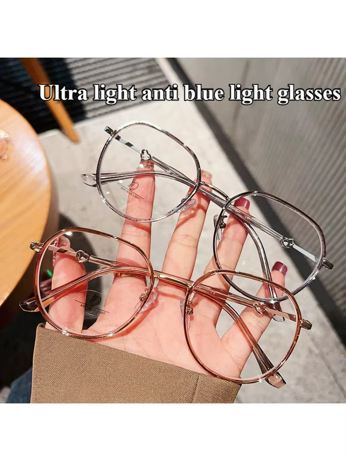 Anti-Blaulicht-Korrektionsbrille, unregelmäßiger Rahmen, Damen, Vollrand, Rund, Metall - Bild 3