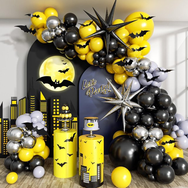 RENYUAN Ballon Girlande Set Exploding Star mit 133 Teilen in Schwarz, Gelb und Silber für Halloween und Geburtstag Party Dekorationen - Bild 1
