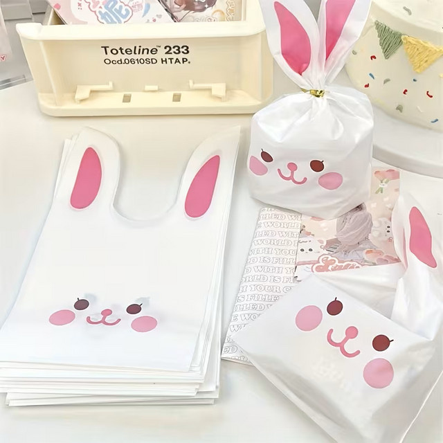 50 Stück Osterhasen-Süßigkeitstüten in Rosa und Weiß mit Kaninchen-Gesicht und praktischem Verschluss - Bild 1