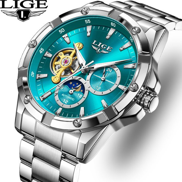 LIGE Chronograph, Automatik, Edelstahl, Blau, Herren - Bild 1