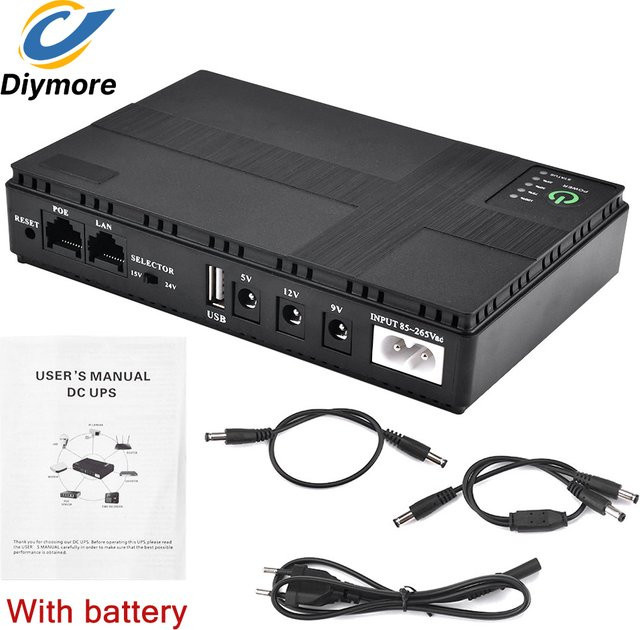 diymore UPS DC Notstromversorgung 10400mAh für Router und optisches Modem in Schwarz mit eingebautem Adapter und PoE 5V 9V 12V - Bild 1