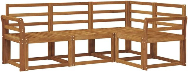 vidaXL Outdoor-Sofagarnitur 4-teilig aus Akazien-Massivholz in Braun mit beigen Polstern, L-Form für Garten, Balkon und Terrasse - Bild 1