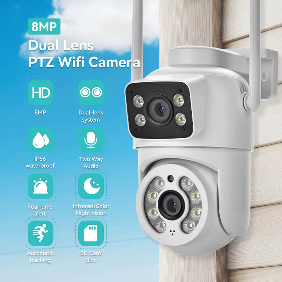 HAMROLTE 8MP 4K PTZ Sicherheitskamera mit Doppellinse, WLAN Outdoor-Überwachungskamera mit KI-Menschenerkennung, Auto-Tracking, Dual-Screen und Farbnachtsicht in Weiß - Bild 3