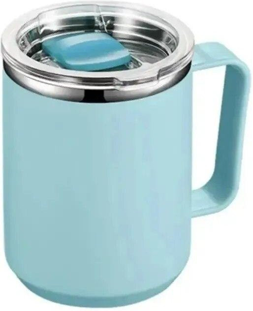 NATAWA Kaffeebecher aus Edelstahl mit Deckel und Griff, isolierter Vakuum-Becher für unterwegs, himmelblau - Bild 1