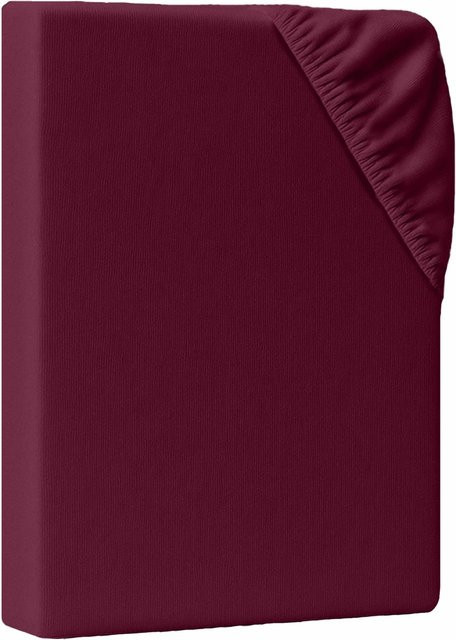 AM Qualitätsmatratzen Premium Jersey Spannbettlaken aus Baumwolle in Bordeaux, B/T: 70 x 190 cm - Bild 1