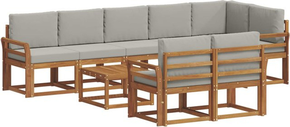 vidaXL Outdoor-Sofagarnitur aus Akazie mit 9-teiligem Set und Kissen in Natur und Hellgrau - Bild 1