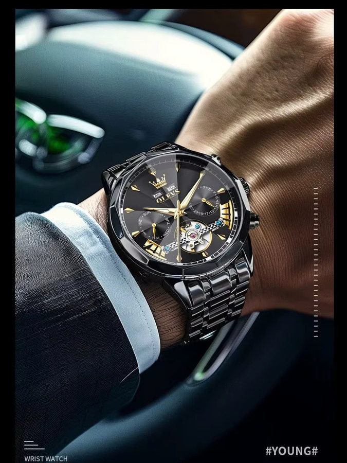 OLEVS Armbanduhr, Automatik, Edelstahl, Silber, rautenförmig, Herren - Bild 7