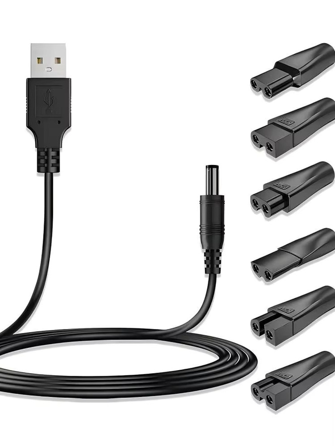 HOMEFISH USB5521 Buchsenadapter in Schwarz mit zwei Anschlüssen und sechs Schnittstellen als Ladekonverter-Set für Haarschneider und Rasierer - Bild 4