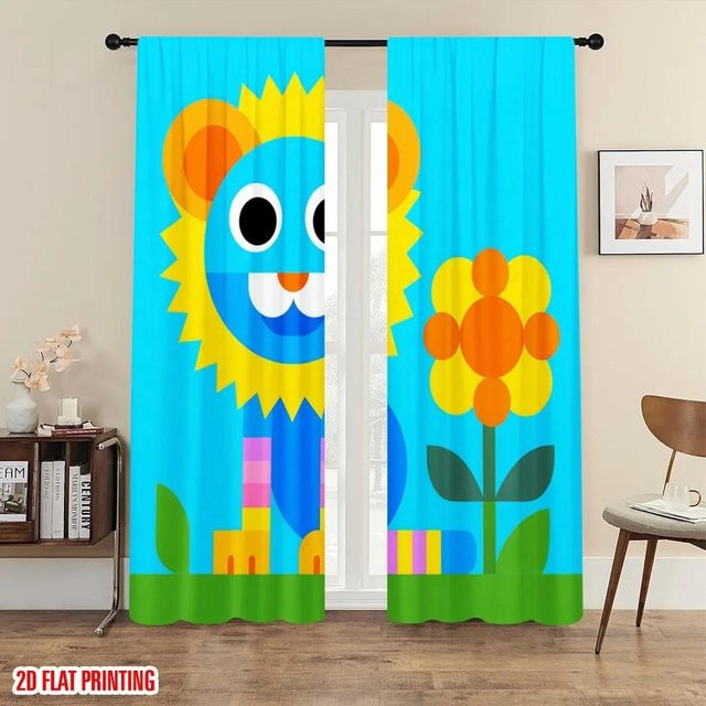 Set aus 2 Verdunkelungsvorhängen mit Blumenmuster für das Kinderzimmer, Polyester, Multicolor, Breite: 100 cm, Höhe: 70 cm - Bild 1