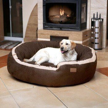 Tierlando LANA Hundebett Hundesofa aus Velours in Braun mit abnehmbarem Bezug und erhöhter Kante, B/T/H: 100 x 90 x 30 cm - Bild 2