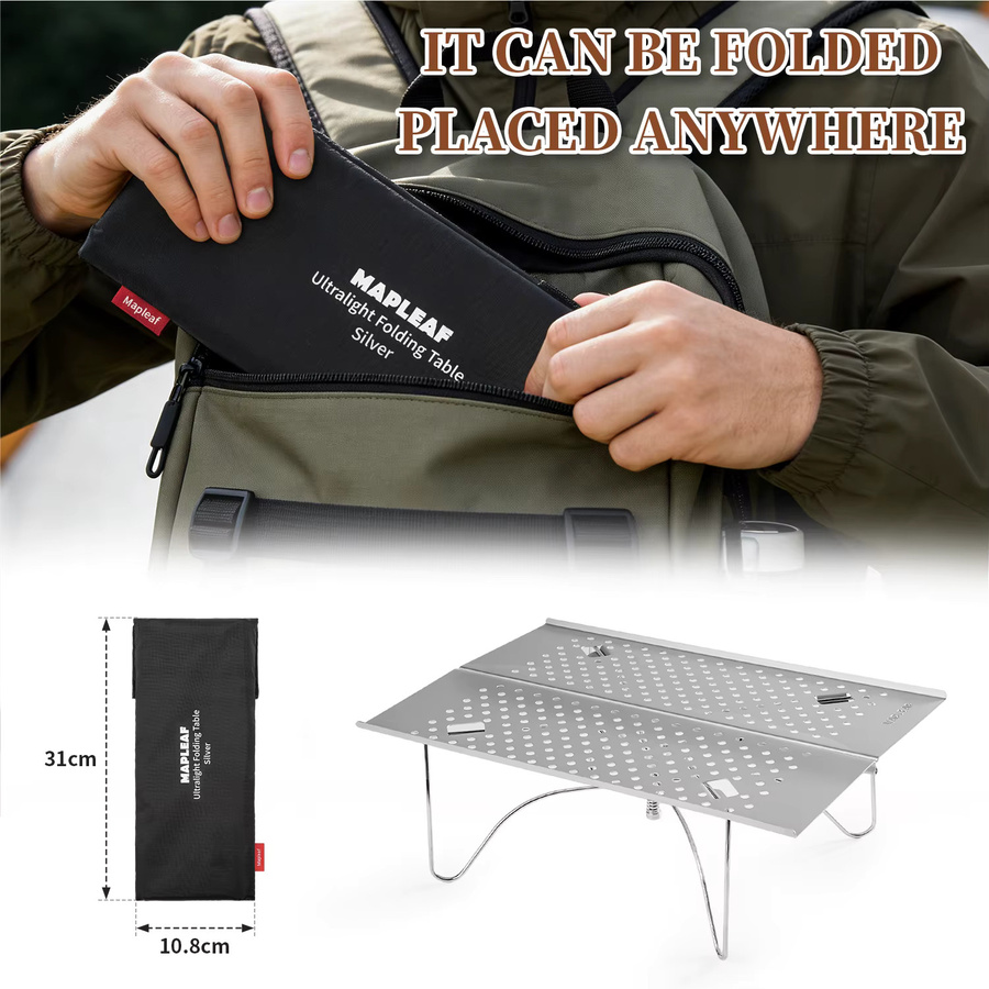 MAPLEAF Campingtisch Mini, ultraleichter zusammenklappbarer Picknicktisch für Outdoor und Angeln, Farbe: Schwarz/Silber, Tragfähigkeit: 15 kg - Bild 4