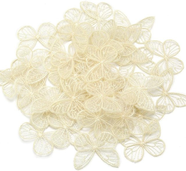 20 Stück Bestickte Mesh Schmetterling Stoffaufnäher Applikationen in Gelb und Beige für DIY Kleidung und Nähzubehör, B/H: 3,5 x 4,5 cm - Bild 1