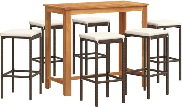 vidaXL 7-tlg Gartenbar-Set aus Akazie Massivholz und Poly Rattan in Braun und Cremeweiß - Bild 1