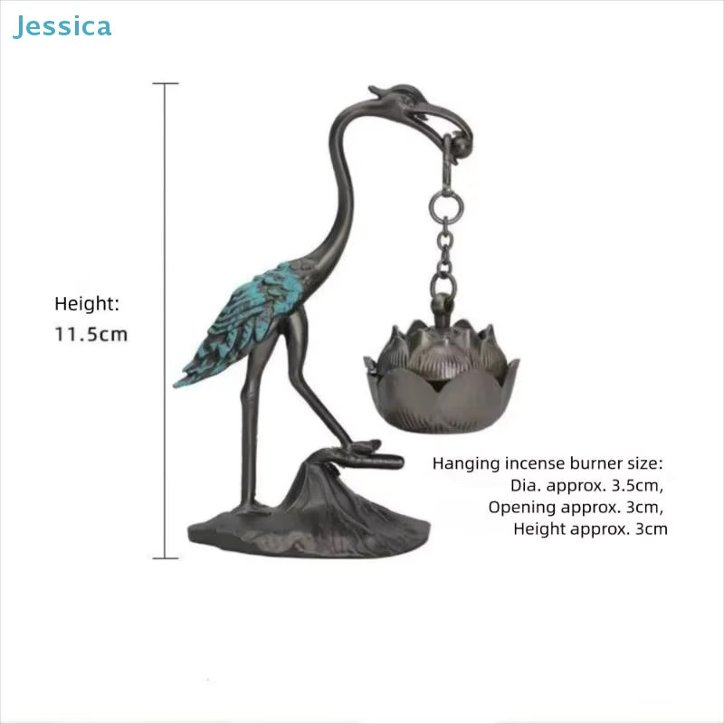 Jessica Traditioneller chinesischer Kranich-Räucherstäbchenhalter aus Metall mit Lotus-Design zum Aufhängen - Bild 5