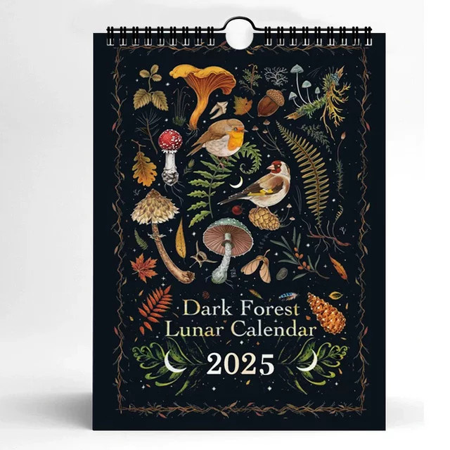 Wandkalender 2025 Dunkler Wald und Mond mit 12 farbenfrohen Illustrationen, Multicolor - Bild 1