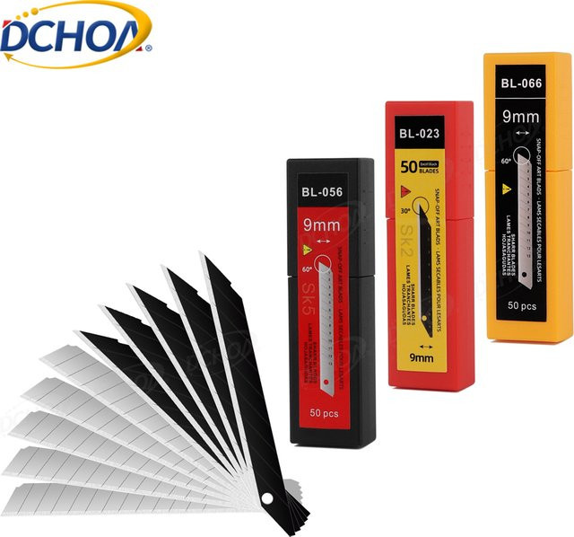 DCHOA Ersatzklingen für Universal-Art-Messer aus Kohlenstoffstahl, 9mm, Silber, 50 Stück pro Box - Bild 1