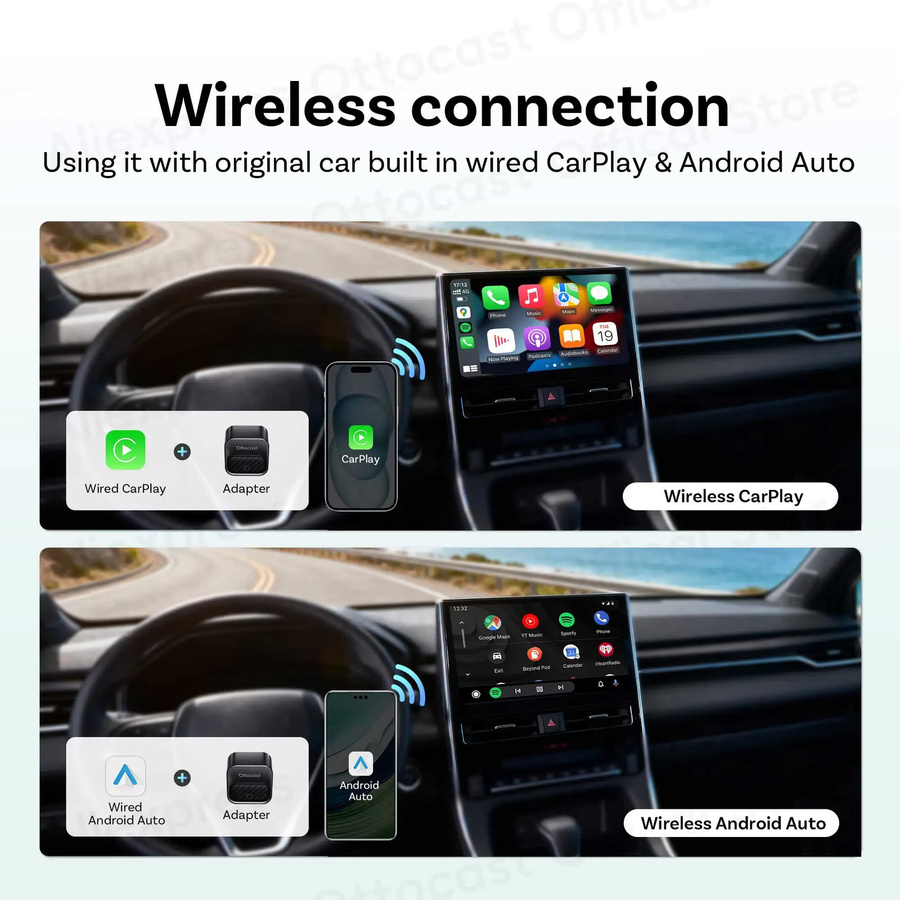 Ottocast Mini Core Wireless CarPlay und Android Auto Adapter 2 in 1 Dongle mit Smart Button in Schwarz für VW Toyota MG - Bild 3