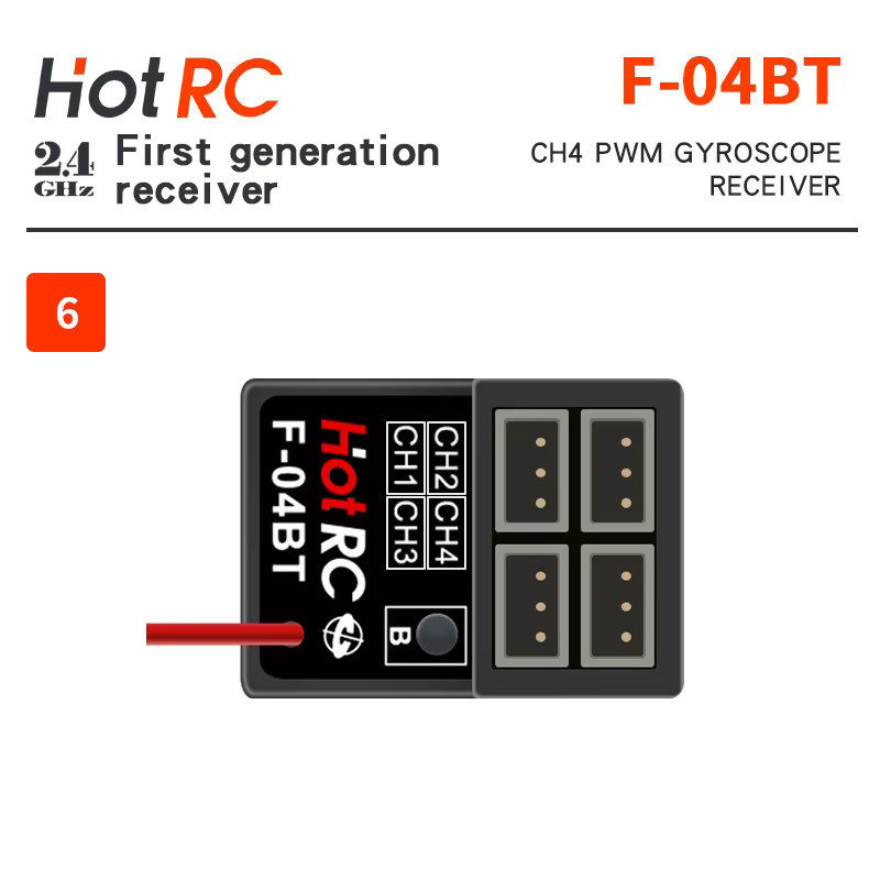 HOTRC F-04BT 2,4GHz 4CH PWM-Empfänger mit Gyroskop, Mini-RX, 1/2/4 Stück - Bild 2