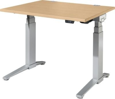 Schäfer Shop Genius ERGOSTYLE S Schreibtisch elektrisch höhenverstellbar, Rechteck, C-Fuß mit Memory Master, Ahorn/weißaluminium, B: 120 cm, T: 80 cm, H: 63,5-130,5 cm - Bild 1