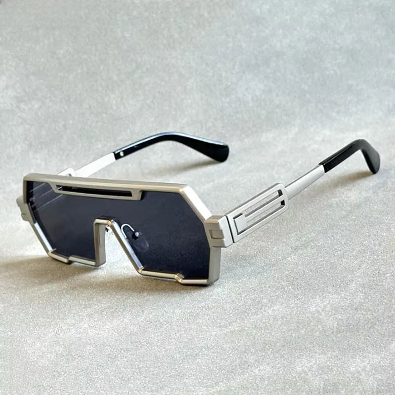 ZUIDID Sonnenbrille Steampunk, Vollrand, rechteckig, Metall, silver, Herren - Bild 1