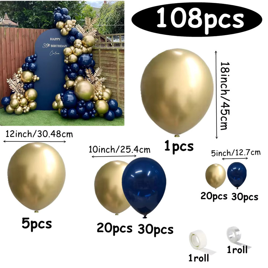 XHLFCJ Luftballon-Set mit 108 Stück in Marineblau und Gold für Girlandenbögen zur Partydekoration bei Geburtstag, Hochzeit oder Silvester - Bild 3
