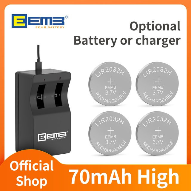EEMB 4er-Pack LIR2032H Wiederaufladbare Batterien mit Ladegerät-Set, Silberne Hochleistungs-Knopfzellen für Laptop-Motherboard-Backup und Hörgeräte - Bild 1