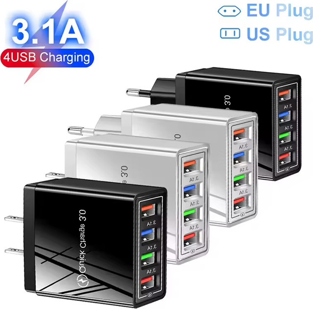 4-Port USB Schnellladegerät 3,1 A Netzteil mit Überlast- und Kurzschlussschutz in Schwarz - Bild 1