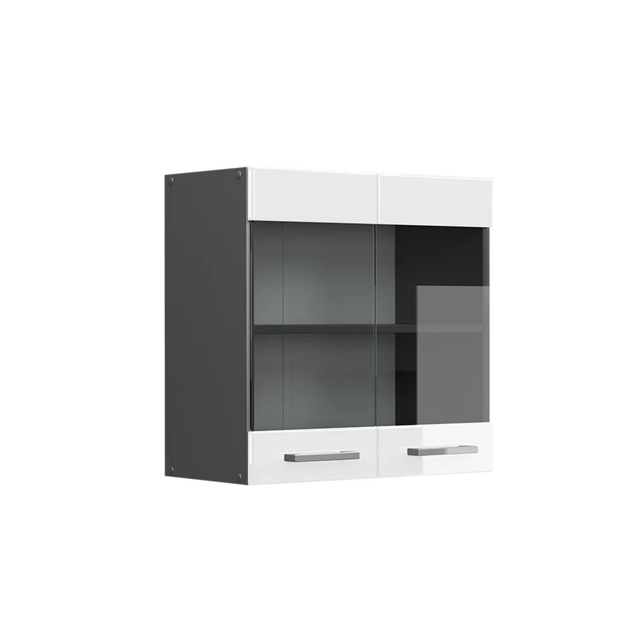 Vicco R-Line Küchen-Hängeglasschrank in Weiß Hochglanz und Anthrazit mit Glastüren, Breite: 60 cm - Bild 3