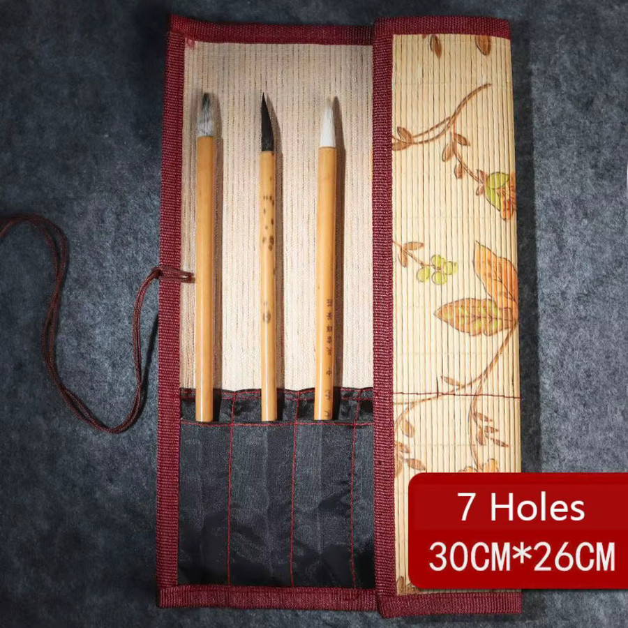 Tragbare Roll-Up Tasche aus Bambus für Malpinsel im chinesischen Stil, Mehrfarbig - Bild 3
