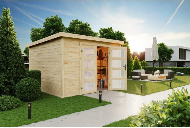 Lasita Maja Gartenhaus Zambezi 6 aus Fichtenholz in Beige mit Flachdach, B/H/T: 320 x 210,9 x 274,7 cm - Bild 1