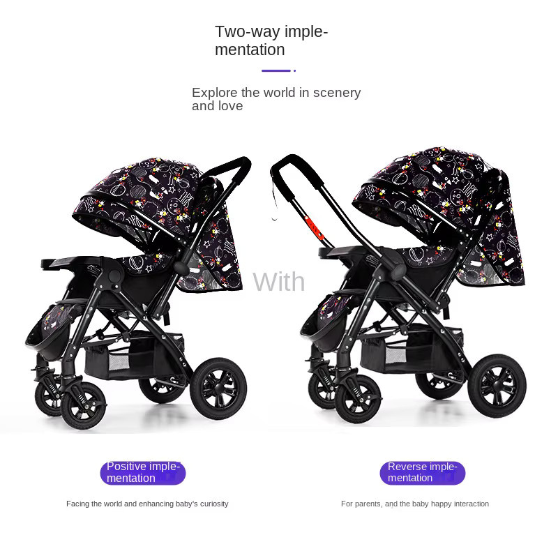 Faltbarer Kombi-Kinderwagen in Beige und Schwarz mit Sonnenschutz für Neugeborene und Kleinkinder zum Sitzen und Liegen - Bild 2