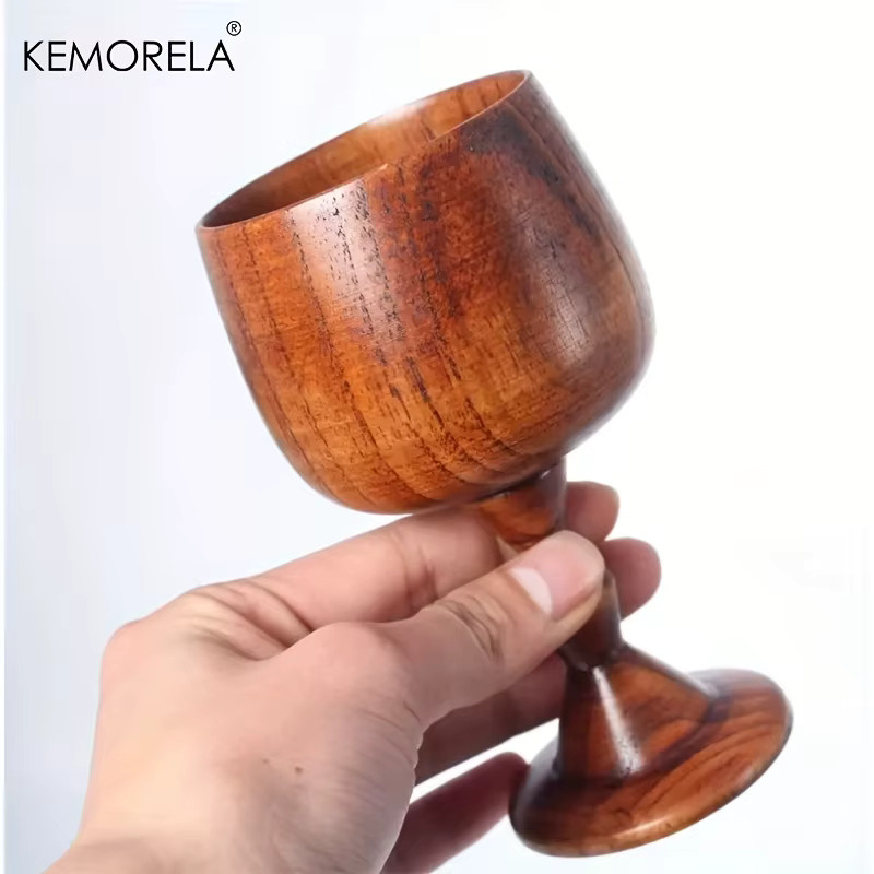 KEMORELA Handgefertigtes Kelch-Tassen-Set aus massivem Fichtenholz in Braun für Wein und Tee - Bild 5