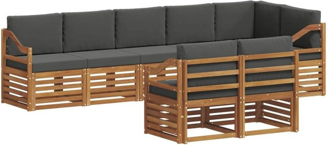 vidaXL Sofagarnitur 8-teilig aus Massivholz Akazie in Natur und Anthrazit mit L-Form und Polsterkissen - Bild 1