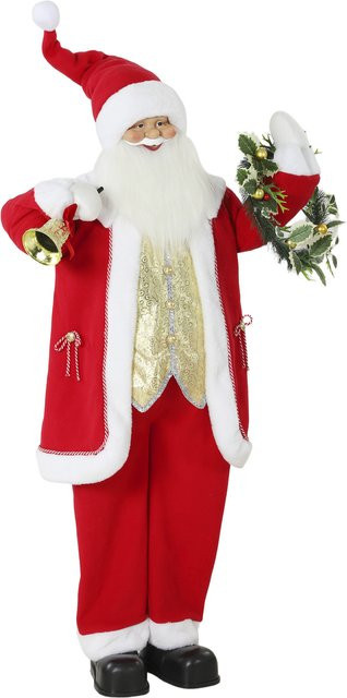 HOMCOM Singender Weihnachtsmann als lebensgroße Weihnachtsfigur in Rot und Gold, Höhe: 150 cm, mit Goldglocke und Kranz, bewegliche Arme und Sound-Funktion - Bild 1