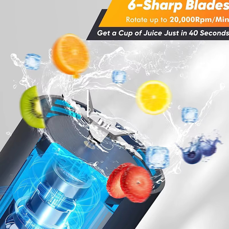 MIKO NICE Tragbarer Smoothie-Mixer in Schwarz mit Edelstahlklingen, 450 ml, USB-wiederaufladbar und kabellos - Bild 3