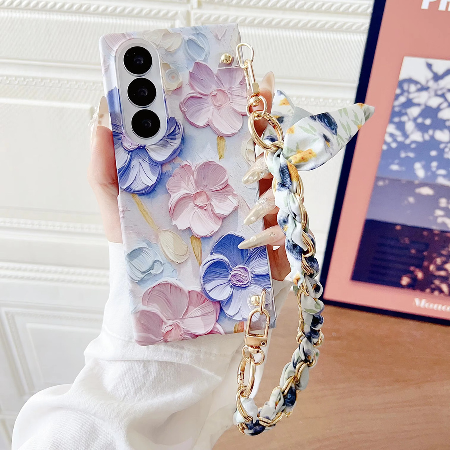 Samsung Galaxy Z Fold7 Schutzhülle mit buntem Seidenarmband im Schwimmende Blume Design - Bild 1