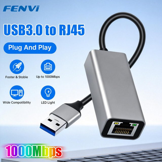 FENVI USB 3.0 zu RJ45 Ethernet-Adapter 10/100/1000Mbps Netzwerkkarte in Silber für PC, Macbook und Windows 10 Laptops - Bild 1